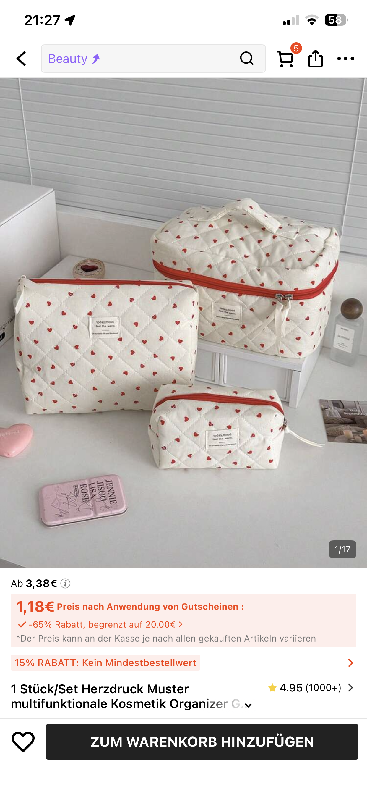 Herz Kosmetik-Organizer Set